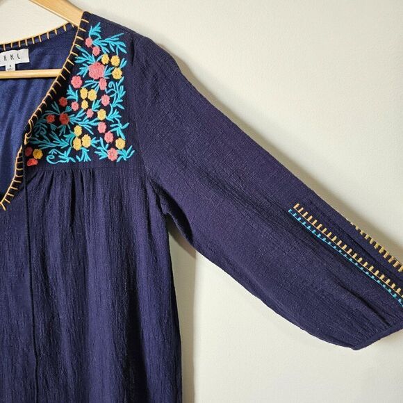 EUC THML BLUE COTTON EMBROIDERED BOHO SHORT DRESS SIZE SMALL - Picture 10 of 16